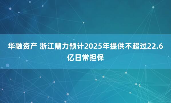 华融资产 浙江鼎力预计2025年提供不超过22.6亿日常担保